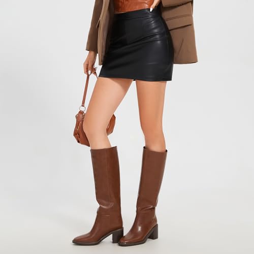 wetkiss Womens Knee High Boots Tall Riding Boots with Block Chunky Heel Almond Round Toe and Low Platform Pull on Winter Fall Fashion Long Boots3