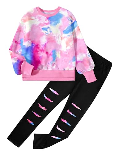Image of Girls Clothes, Girls Outfits Tie Dye Sweatshirt Tops and Leggings Sweatpants 2 Piece Fall Winter Clothes Set 6-16T