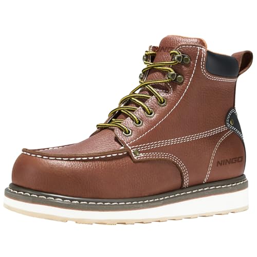HISEA NINGO Work Boots for Men Steel/Soft Toe Boots,6” Waterproof Slip Resistant Industrial & Construction Work Boots,Composite Toe Working Boots, Soft Toe - Brown, 12 Wide