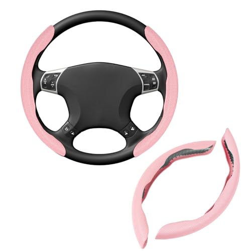 Wogomz 2PCS Segmented Car Steering Wheel Cover, Anti-Slip Leather Steering Wheel Protector, Butterfly Auto Steering Wheel Cover Protector, Universal Vehicle Interior Accessories (Pink)