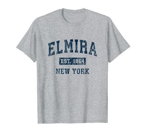 Elmira New York NY Diseño deportivo vintage estampado azul marino Camiseta