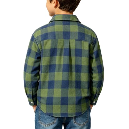 Boys Long Sleeve Plaid Flannel Shirts with Chest Pocket Green - image 4