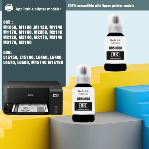 Image of KOSH 005 /008 Refill Ink Compatible for Epson L6460 /L6490 /L6550 /L6570 /L6580 /L11160 /L15150 /L15160 Printers (2, 005 /008 BK 127 x 2)