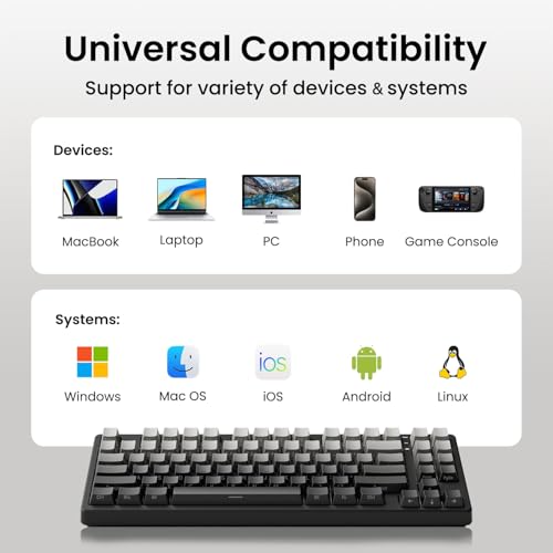 Image of Kisnt KN85 Wireless Mechanical Keyboard, 75% Layout with Side Printed PBT Keycaps, Bluetooth /2.4GHz /USB-C, Custom RGB Backlit, Hot-Swappable Linear Switch,Creamy Sound for Gaming /Typing(Gradient Gray)