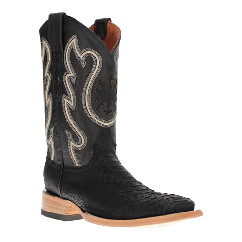 Vaccari Men's Crockett Genuine Matte Black Python Square Toe Cowboy Western Boots