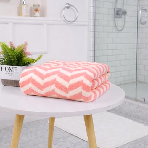 Image of LUXE HOME INTERNATIONAL Microfibre Bath Towel Chevron Pattern Super Absorbent Quick Dry Lightweight Soft Towels for Kids Boys Girls Adults 70x132cm Pink Pack of 1