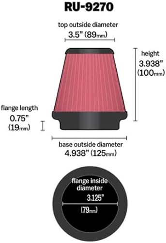 Miniatura 3 de K&N Filtro de entrada de aire universal con abrazadera alto rendimiento, Premium, Filtro de aire de repuesto Diámetro de la brida 3.125 pulgadas,