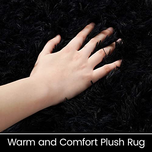 Iseau Oval Rugs For Bedroom Carpet Modern Shaggy Area Rug For Kids Room Extra Comfy Fluffy Rugs For Home Decor Mats, 2.6 X 5.3Ft, Black #TOP4