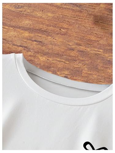 Image of RoseSeek Women's Bow Print Short Sleeve Round Neck Oversized Tops Basic Loose Fit Drop Shoulder Tees for Summer