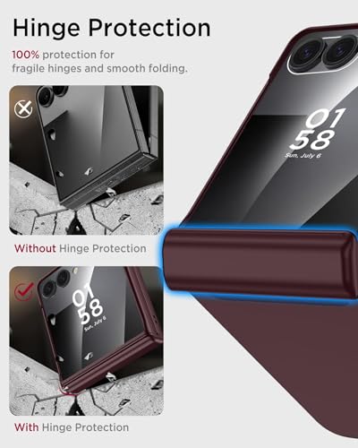 Image of Kapa Ultra Thin Back Cover for Galaxy Z Flip7 / Z Flip 7 | with [Magnetic Hinge Protection] and Inbuilt Glass Window Protection (Wine Red)