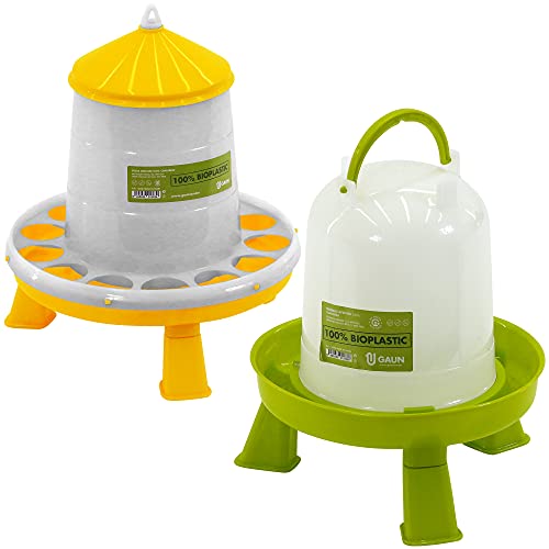 Lot Mangeoire 2 kg et Abreuvoir 1,5 litres poules volailles Gaun en Bioplastique Cover