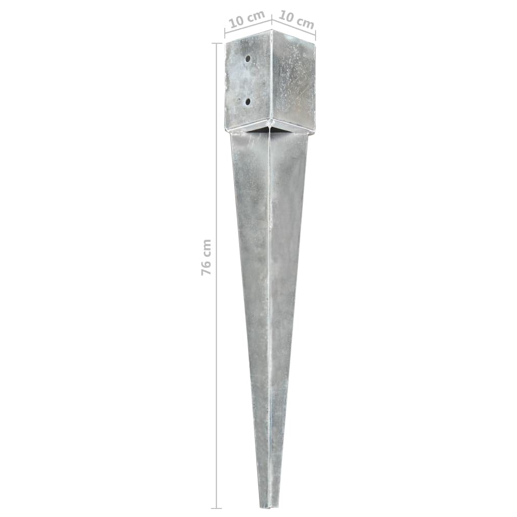 12 estacas plateadas de acero galvanizado, 10 x 10 x 76 cm, anclaje al suelo y clavo para postes de vallas, pérgola, garajes, cobertizos de jardín y anclaje seguro al aire libre
