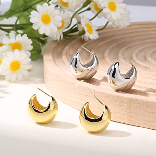 Chunky Gold Hoop Earrings For Women, Lightweight Open Hoops With 14K Yellow Gold Plated Minimalist Jewelry Gifts For Women Girls #TOP6