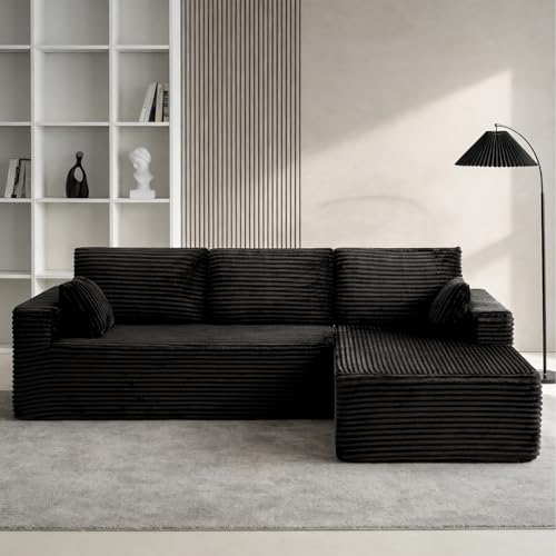 DUANDUAN 270cm Cloud Modularsofa mit L-Form Chaisenteil Modernes Modulares Sofa mit Tiefsitz Polster Couch für Wohnzimmer Schlafzimmer Ohne Montage Schwarz (Weicher Cordstoff) (Cordsamt Black)
