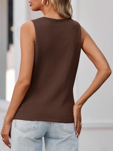 Image of Yousify Womens Sweater Vests Tie Front Knit Vest Summer Ribbed Tank Tops Y2k Cute Vests Fashion Casual Sleeveless Tops Brown