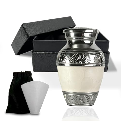 Image of Small Urn for Human Ashes Keepsake - Mini Urn for Ashes - Handcrafted Pearl White Keepsake Urns - Elegant Memorial Ash Holder