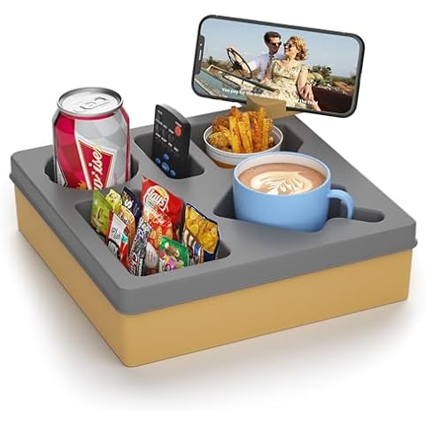 Couch Cup Holder Tray, Handy Couch Caddy for Drinks Remotes Snacks Phone Holder, Waterproof Anti-Spill Couch Tray Organizer for Sofa Bed Car RV Cover