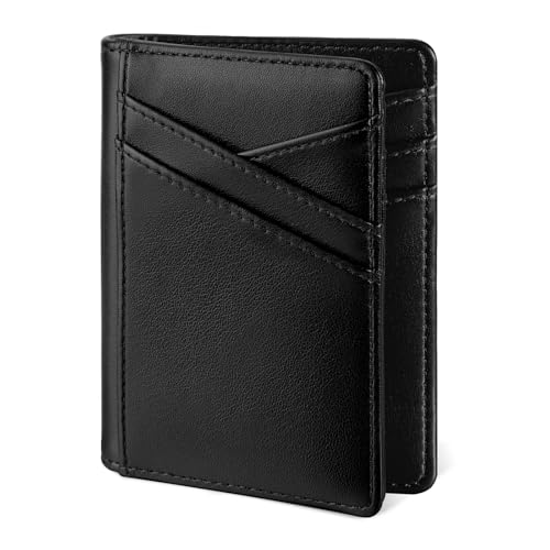Miroddi Men's Wallet, Bifold Minimalist Wallets for Men, Leather Front Pocket Wallet, Credit Card Holder for Men, RFID Blocking Wallet, 9 Card Slots and 4 Storage Pockets, Classic Black