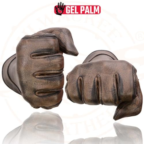 Image of Milwaukee Leather Men's Leather Motorcycle Gloves - Gel Padded Palm, Adjustable Wrist, Riding Gloves - Medium