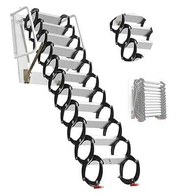 880Lb Foldable Attic Ladder Pull Down System, 10Ft Wall-Mounted Attic Stairs with 12-Step, Anti-Slip Reinforced Treads, Al-Mg Alloy Loft Ladder Pull Down for Home, Garage