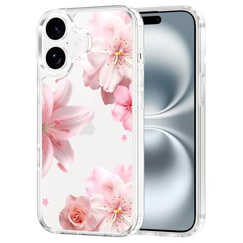 Coque iPhone 16 motif rose et lys rose idée cadeau esthétique femmes et filles