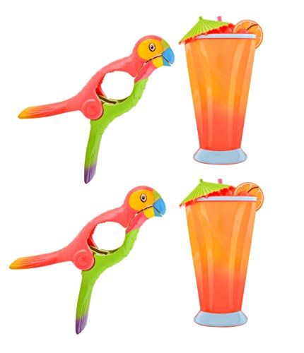 O2COOL Boca Clips - Beach Towel Clips for Beach Chairs, Pool and Patio Accessories Clothes Pins for Bags, 2-Pack (Parrot/Cocktail)