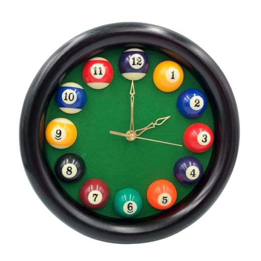 Yuanhe Billiards Pool Ball Clock - 11Inch Round Pool Table Cool Wall Clock with Wood Frame,Great for Billiards Room,Pool Room,Game Room,Bar