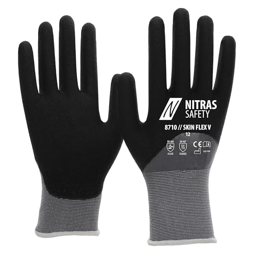 Gants tricot stretch Nitras SKIN FLEX V gris revêtement 3/4 noir protection des mains