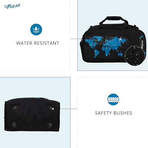Image of F Gear Enduro Map Black 32L Travel Duffle Bag | Spacious Main Compartment with Front Pocket & Wet Pocket | Adjustable Shoulder Strap | Lightweight and Durable | Easy Carry Handles | for Men & Women