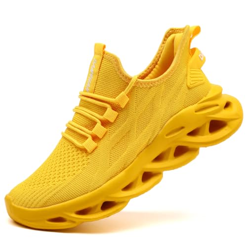 XKOWUO Womens Lightweight Tennis Sneakers Non Slip Workout Running Shoes for Gym Jogging Travel Hiking Breathable Casual Comfort Yellow US 9