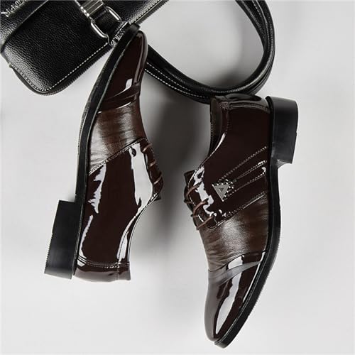 Image of Mens Lace Up Dress Shoes Modern Formal Business Casual Office Suit Tuxedo Patent Leather Oxford Shoes