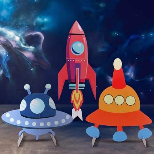 Leinuosen 3 Pcs Large Space Party Stand Decorations Set Spacecraft