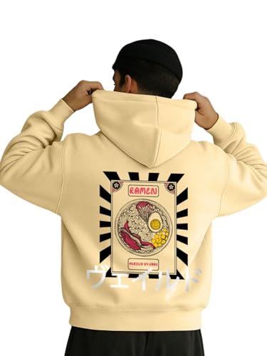 Image of Veirdo Cotton Fleece Regular Fit Hooded Sweatshirt Lastest Back Graphic Printed Winter Hoodies for Men (Available Colors: Marine Green, Marshmellow, Black, SOYA Bean, Orange & Blue)