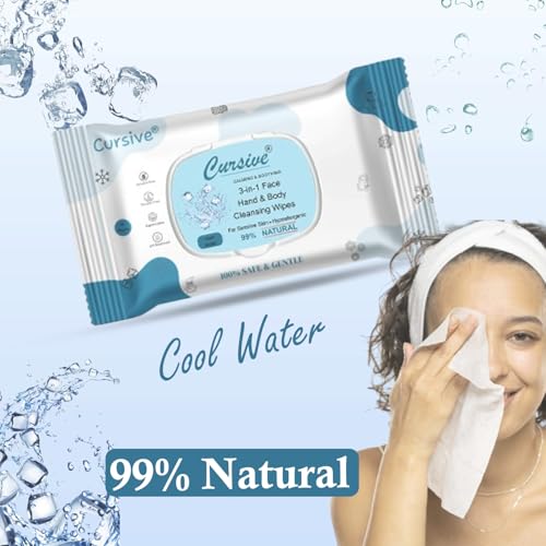 Image of Cursive Face, Hand & Body 99% Natural & Safe - Alcohol-Free, Hypoallergenic And Dermatologically Tested For Sensitive Skin, Travel Friendly Skin Soft And Moisturized Cleanses Dirt, Sweat, Impurities Without Irritation (Pack of 2)