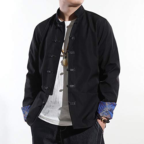 AmhuuiAMhuui Tai Chi Uniform Clothing, Qi Gong Martial Arts Wing Chun Shaolin Kung Fu Chinese Traditional Uniform, Men's Retro Casual for Button Embroidered Jacket Male, Cuff And Frogs