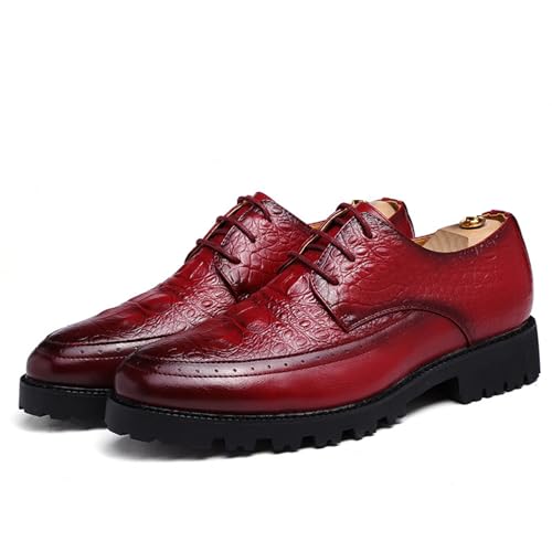 Men's Leather Lace-up Platform Casual Dressy Oxfords,Fashion Round Toe Brogue Business Formal Shoes for Party Wedding Driving Walking Shoes
