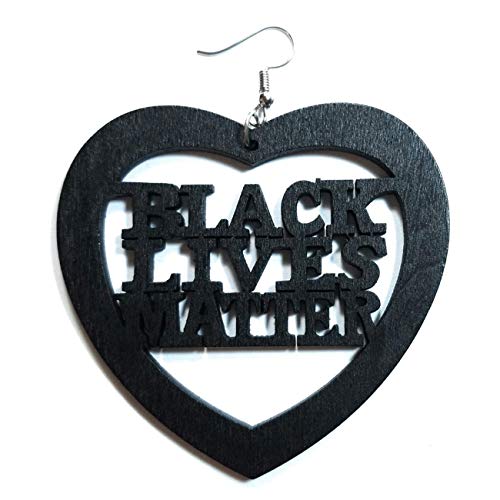 Teri's Boutique Heart Black Lives Matter Wood Wooden Fashion Natural Color Dangle Earrings2