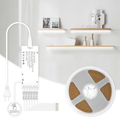 CUBITOR Under Cabinet COB Led Light Strip kit,16.4ft/5m Cuttable 6500K,Diffused Power with 6 Output...