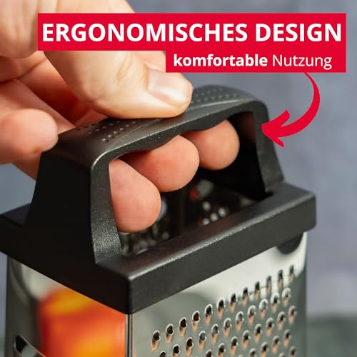 Foto von Westmark Rohkostreibe mit 4 Schneid-/Reibeflächen, Höhe: 15,7 cm, Rostfreier Edelstahl/Kunststoff, Silber/Schwarz, 11422270