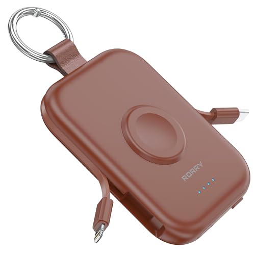 Image of RORRY CharmGo Portable Charger, 5000mAh Portable Charger Power Bank with Built-in Cables, Travel Keychain Battery Pack for Apple Watch and iPhone Air /17 /16 /15 /14 /13 /12, Cinnamon Clay