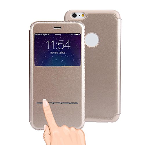 IPhone 6s Plus Case, IPhone 6 Plus Case, DDLBiz Smart Slide Magnet Flip Leather Cover Case for iPhone 6 Plus/6S Plus 5.5Inch (Gold)