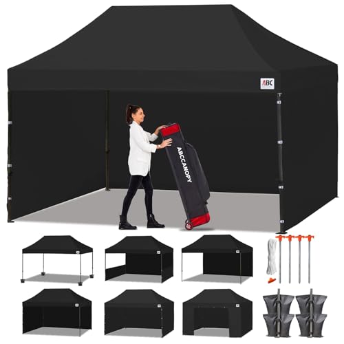 Image of ABCCANOPY Heavy Duty Easy Pop up Canopy Tent with Sidewalls 10x15, Black