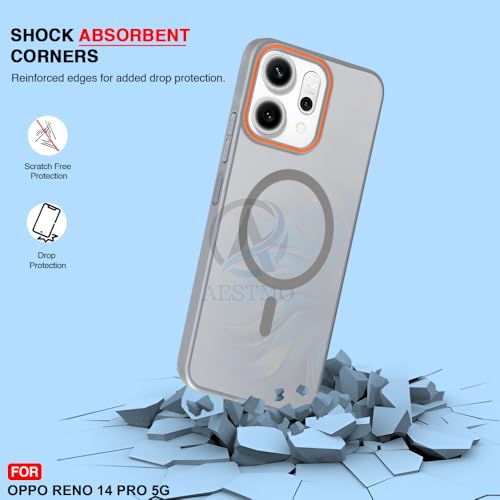 Image of AESTMO Oppo Reno 14 Pro 5G Back Cover | Slim Hard Shell | Matte Frosted Hard Back Translucent Back Cover for Oppo Reno 14 Pro 5G (Compatible with MagSafe Accessories, Grey)