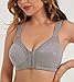 HACI Women's Front Closure Posture Bra Full Coverage Back Support Wireless Unpadded(Grey,42B)