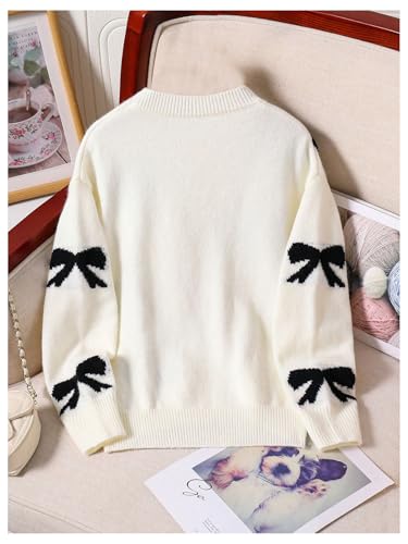 Girl's Cute Bow Sweater Crew Neck Long Sleeve Drop Shoulder Loose Pullover Tops2