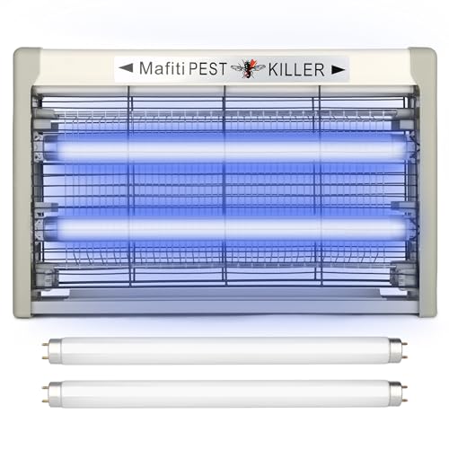 Mafiti Fly Zapper Fly Killer Indoor with UV light Attracting Flies 20W for Kitchen Home Indoor Garden Yard Commercial or Domestic Usage-Grey (Extra 2 UV Bulbs)
