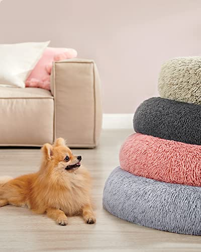 Feandrea Hundebett flauschig, Katzenbett, Donut Kissen, waschbar, Polsterung in der Mitte herausnehmbar, Langer Plüsch, 70 cm Durchmesser, rosa PGW039P01