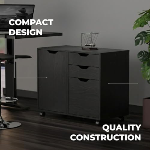 Image of Winsome Halifax Mobile Storage Cabinet with 1 Large Door & 3 Drawers, Black