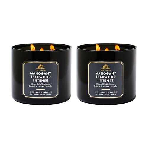 Bath & Body Works Mahogany Teakwood Intense 3-Wick Candle - Scented Candle for At-Home Use - Long-Lasting, Room-Filling Fragrance - High Fragrance Oil Concentration - 2-Pack