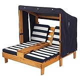 KidKraft 524 Outdoor 2er Lounge Sonnenliege aus Holz mit Getränkehalter – Gartenmöbel für Kinder – dunkelblau & weiß - 4